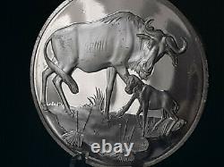 Franklin Mint Wildebeests 1971 2 Oz Proof Silver East African Wild Life Society