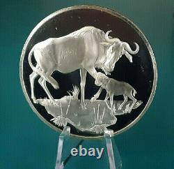 Franklin Mint Wildebeests 1971 2 Oz Proof Silver East African Wild Life Society