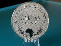 Franklin Mint Wildebeests 1971 2 Oz Proof Silver East African Wild Life Society