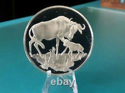 Franklin Mint Wildebeests 1971 2 Oz Proof Silver East African Wild Life Society