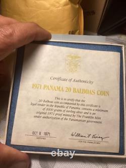 GEM PROOF PANAMA 1971 Twenty Balboas 129 gr, 925 SILVER, COA, ORIGINAL PACKAGE