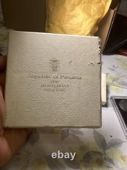 GEM PROOF PANAMA 1971 Twenty Balboas 129 gr, 925 SILVER, COA, ORIGINAL PACKAGE