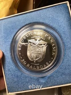 GEM PROOF PANAMA 1971 Twenty Balboas 129 gr, 925 SILVER, COA, ORIGINAL PACKAGE