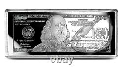 GIFT 1 -2024-4oz Silver Proof Ben Franklin $100 BILL BAR+AT HLDR+BLUE V CS+COA