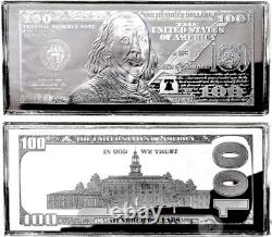 GIFT 1 -2025-4oz Silver Proof Ben Franklin $100 BILL BAR+AT HLDR+BLUE V CS+COA