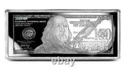 GIFT 1 -2025-4oz Silver Proof Ben Franklin $100 BILL BAR+AT HLDR+BLUE V CS+COA