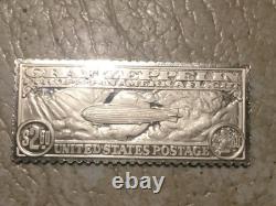 Graf Zeppelin Us Stamp $2.60 Europe Pan America Flight 925 Silver Ingot Gr 16.71