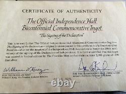 Independence Hall Signing of The Declaration Comm. 4.3 oz. 999 Sil. Franklin Mint