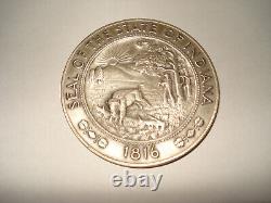 Indiana Sesquicentennial Silver Medal Coin 1816-1966 2.5 Diameter