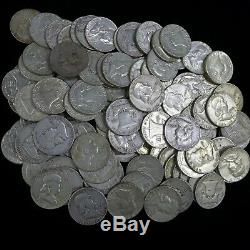 Lot Of (100) $50 Face Franklin Silver Half Dollars Average Circulated