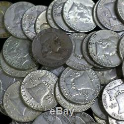 Lot Of (100) $50 Face Franklin Silver Half Dollars Average Circulated