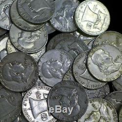 Lot Of (100) $50 Face Franklin Silver Half Dollars Average Circulated