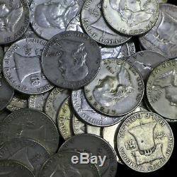 Lot Of (100) $50 Face Franklin Silver Half Dollars Average Circulated