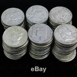 Lot Of (100) $50 Face Franklin Silver Half Dollars Average Circulated
