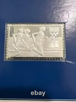 Lot Of 5 Franklin Mint 1980 US Olympic Sterling Proof Silver Stamp, Lake Placid