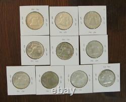 Lot of 10 1963 50c Franklin Silver Half Dollars