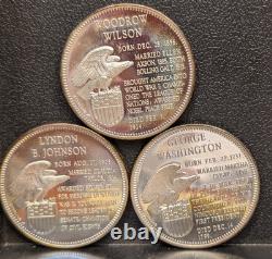 Lot of 11 Franklin Mint Presidential nedals. 925 10.7ozt 260129