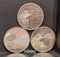 Lot of 11 Franklin Mint Presidential nedals. 925 10.7ozt 260129