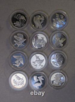 (Lot of 12) 1971 Franklin Mint Roberts Birds Sterling Silver Proof Art Medals
