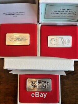 Lot of 22 Franklin Mint Christmas Sterling Silver Ingots, 500-Grain 1971-1993
