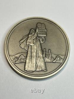 MOSES, 10 COMMANDMENTS Sterling Silver Antiqued Bible Coin Franklin Mint 55 GR