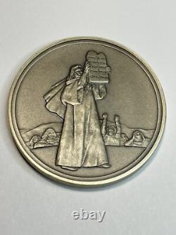 MOSES, 10 COMMANDMENTS Sterling Silver Antiqued Bible Coin Franklin Mint 55 GR