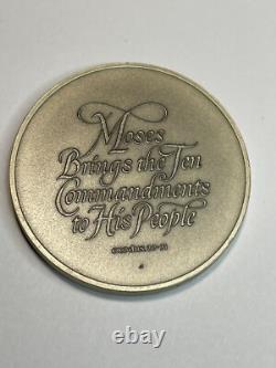 MOSES, 10 COMMANDMENTS Sterling Silver Antiqued Bible Coin Franklin Mint 55 GR