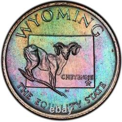 MS68 1969 Franklin Mint MINI Wyoming Silver Medal, PCGS- Rainbow Toned