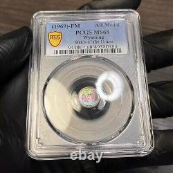 MS68 1969 Franklin Mint MINI Wyoming Silver Medal, PCGS- Rainbow Toned