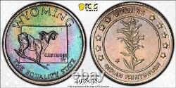 MS68 1969 Franklin Mint MINI Wyoming Silver Medal, PCGS- Rainbow Toned