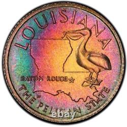 MS69 1969 Franklin Mint MINI Louisiana Silver Medal, PCGS- Rainbow Toned