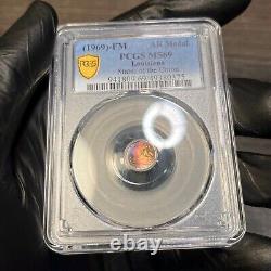 MS69 1969 Franklin Mint MINI Louisiana Silver Medal, PCGS- Rainbow Toned