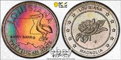 MS69 1969 Franklin Mint MINI Louisiana Silver Medal, PCGS- Rainbow Toned