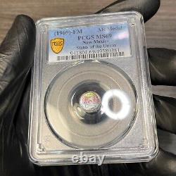 MS69 1969 Franklin Mint MINI New Mexico Silver Medal, PCGS- Rainbow Toned