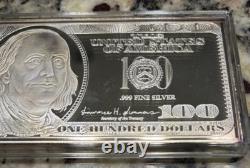 Mint $100 Franklin 4 oz. 999 Silver Bar Washington Mint withbox
