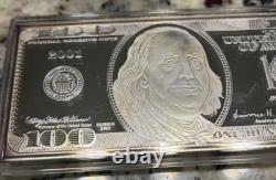 Mint $100 Franklin 4 oz. 999 Silver Bar Washington Mint withbox
