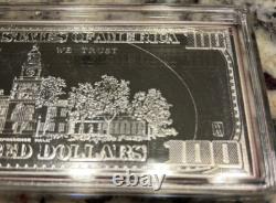 Mint $100 Franklin 4 oz. 999 Silver Bar Washington Mint withbox