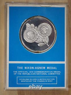 NIXON-AGNEW Sterling Silver Commemorative Medal 1970 Franklin Mint FREE SHIP