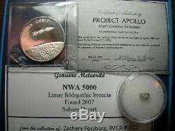 NWA 5000 Lunar Meteorite Apollo 13 Moon Coin SPACE FLOWN SILVER Franklin Mint