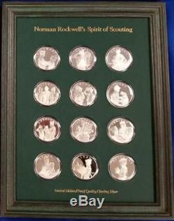 Norman Rockwell`s Spirit Of Scouting 12 Sterling Silver Medals Set Franklin Mint