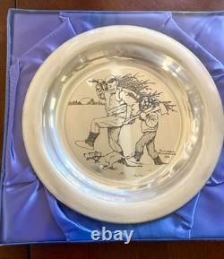 Norman Rockwell sterling silver 1970 Bringing Home the Tree collectors plate