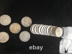 One Lot of Franklin Half Dollars single Roll of 20 90% Silver (1950-63)