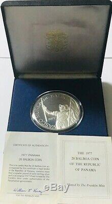 PANAMA 20 Balboas 1977 Huge Proof Silver Coin 3.8539oz ASW OGP/COA