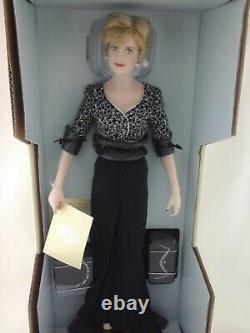PRINCESS DIANA Porcelain Portrait Doll Franklin Mint Black Dress New in Box