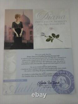 PRINCESS DIANA Porcelain Portrait Doll Franklin Mint Black Dress New in Box