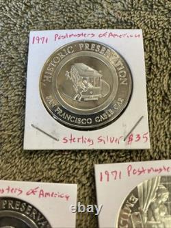 Postmasters of America Sterling Silver Medal Coins. Franklin Mint. Lot of 5