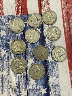 Qty 10 90% Silver Franklin Half Dollars Junk Constitutional Silver