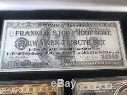 RARE 2001 9/11 LIMITED EDITION PROOF 4oz SILVER/GOLD BAR FRANKLIN $100 COA