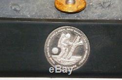 RARE! Franklin Mint Apollo 11 Lunar Module 148 withMoon Base, silver coin, Papers