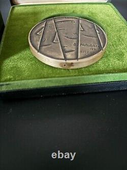 REDUCED B. Helleberg Modernist Silver Medal, Box/Stand, Franklin Mint, 1971